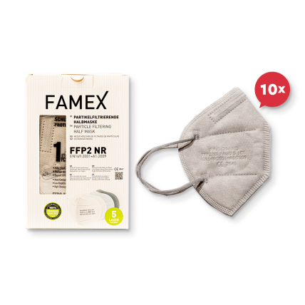 Famex μάσκα FFP2 NR, μίας χρήσης, υψηλής προστασίας BFE≥95%, γκρι χρώματος