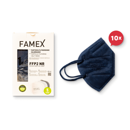 Famex μάσκα FFP2 NR, μίας χρήσης, υψηλής προστασίας BFE≥95%, σκούρου μπλε χρώματος