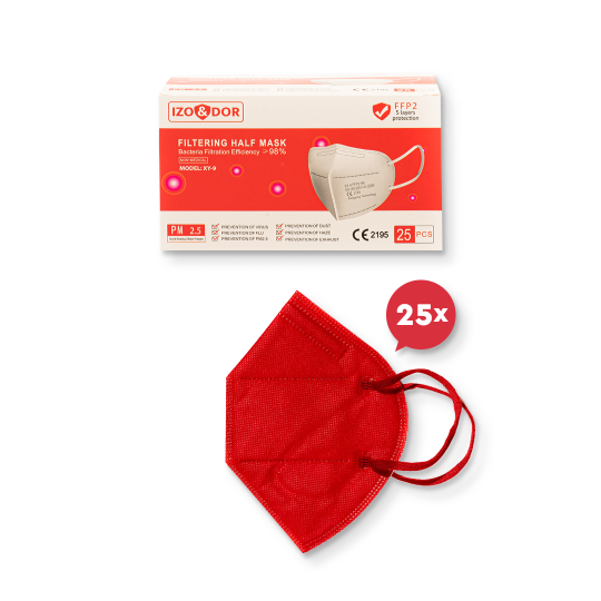 Izo & Dor μάσκα υψηλής προστασίας FFP2, με 5 στρώσεις, μίας χρήσης, χρώματος κόκκινου